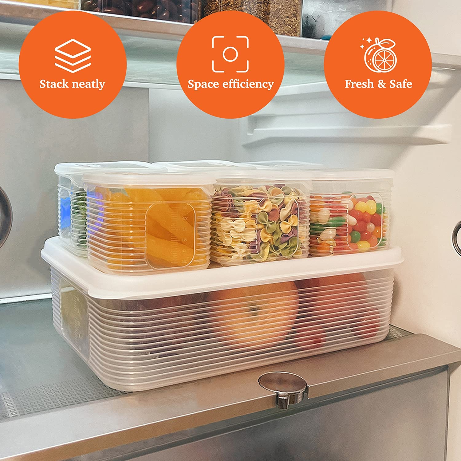 TeTeBak Food Storage Containers with Lids Airtight 6PCS Removable Individual BPAFree Plastic Food Containers for Pantry Organization and Storage, Stackable Meal Prep Containers Reusable