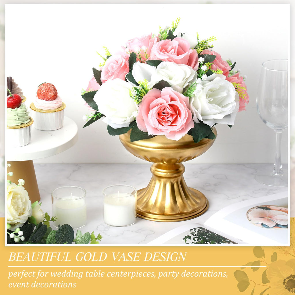 Ziliny 8 Pcs Gold Vases for Wedding Centerpieces 6.38 Inch Tall Metal Compote Vase Bulk Gold Trumpet Vase Flower Holder Wedding Table Centerpieces Decor for Wedding Party Anniversary Home Decor