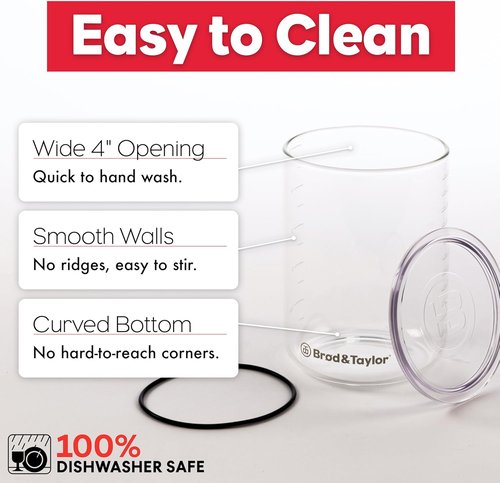 Brod & Taylor Sourdough Starter Jar - 32oz Durable Glass, Dishwasher Safe with Measurement Markings & Pressure Relief Lid
