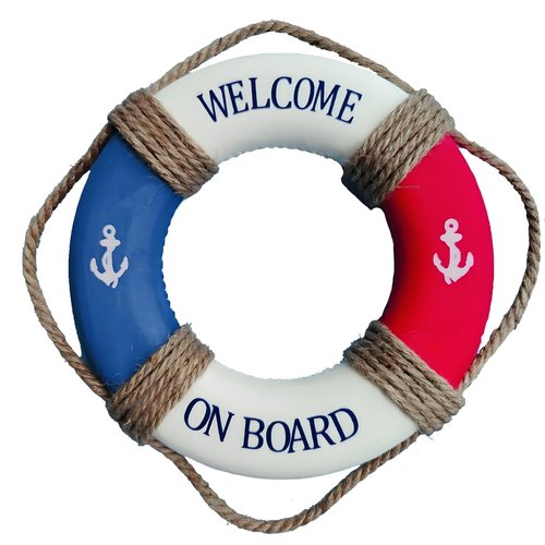 MorroMorn Lifebuoy Wall Hanging Decor - Welcome Aboard Mediterranean Style Home Decoration Hemp Rope (Red & Blue, 20")