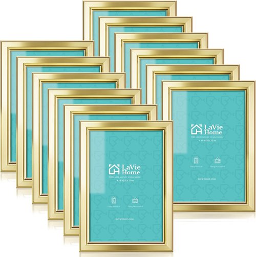 LaVie Home 4x6 Picture Frames - 12 Pack Gold | Elegant High-Definition Glass for Wall & Table Display