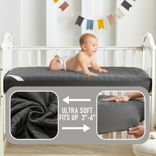 BEDLORE Waterproof Crib Mattress Protector - Soft Gray, Noiseless & Machine Washable, 2 Pack (52''x28'')
