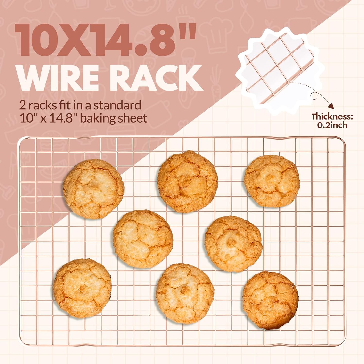 Skiennix Cooling Racks - 2 PCS Stainless Steel Baking Racks, 14.8x10 Inches, Oven Safe | Perfect for Cookies & Bacon