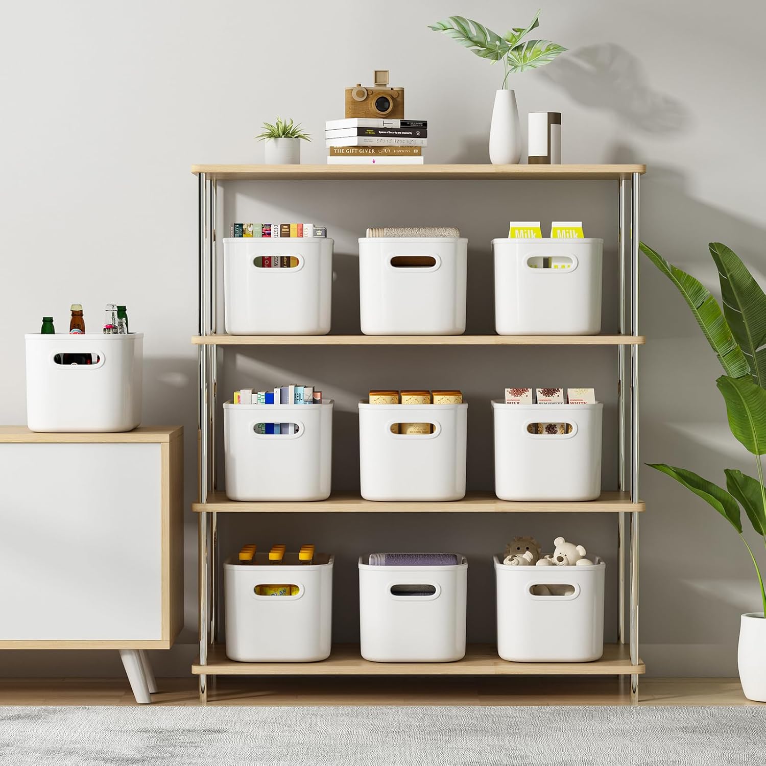 ORGIDOL 8-Pack White Storage Bins with Lids - Stackable Organizing Containers for Crafts & Snacks | 9.85x6.9x5.7 Inch