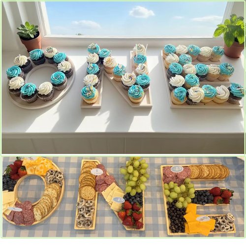 3PCS Larger Charcuterie Letter 12” ONE fillable Tray, Baby Serving Trays for Food, Wood Letter Chocolate Candy Tray for Baby Shower Party Favors (ONE- White)