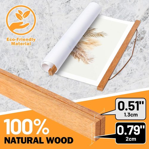 Benjia Magnetic Light Wood Poster Frame Set - 4 Pack for 16x20, 16x22, 16x24 Art Prints | Teak Color