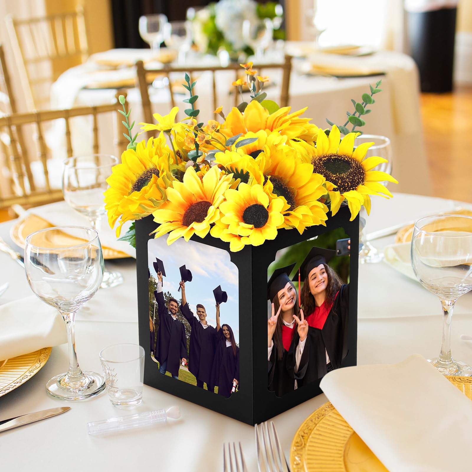Spiareal 12 Pcs Graduation Box Centerpieces for Table 6/7 Inch Photo Display Congrats Grad Party Favor Gift College Picture Box Photo Props Frame for Graduation Table Decoration(Black)