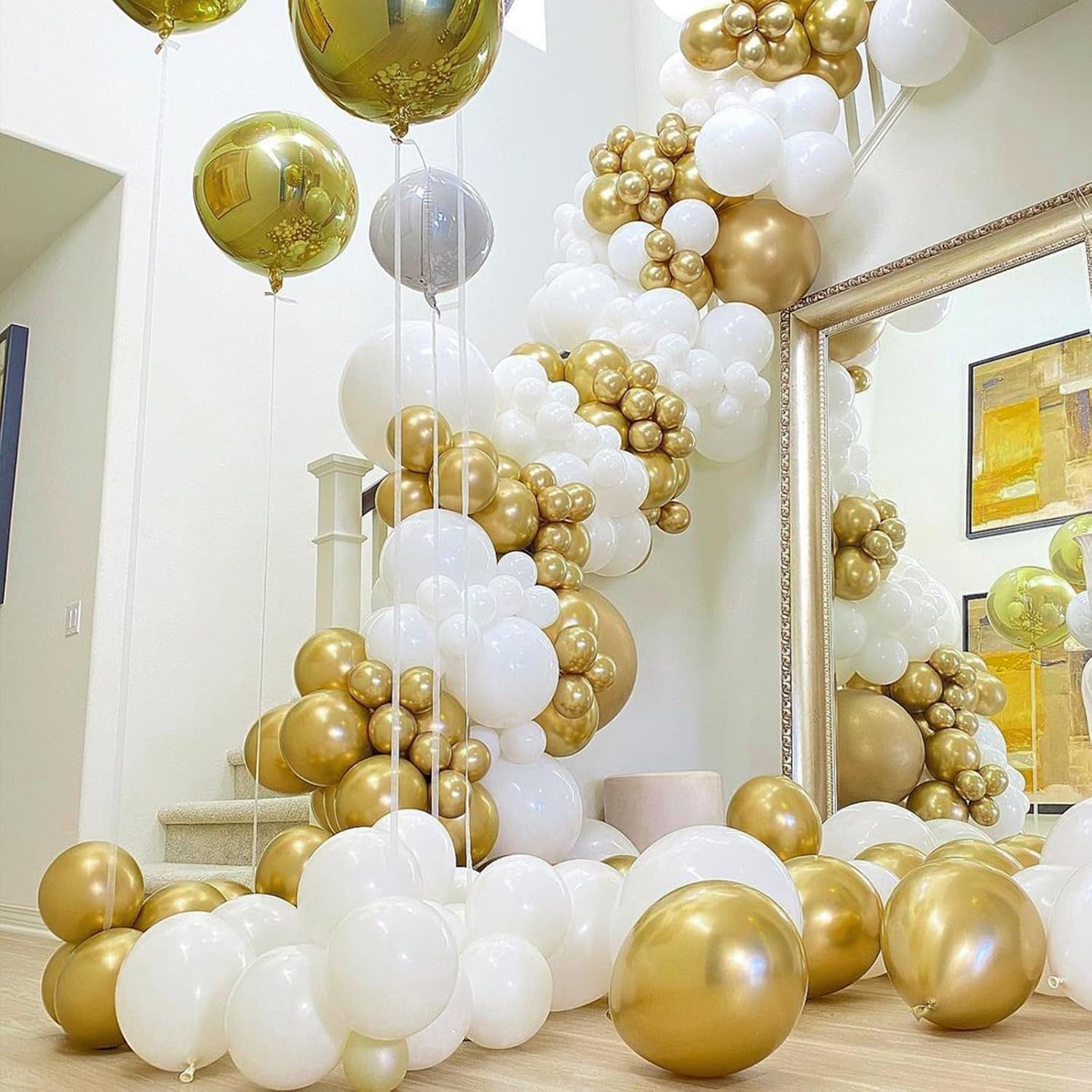PartyWoo White & Gold Balloons - 140-Piece Set in Various Sizes for Stunning Birthday & Party Decor