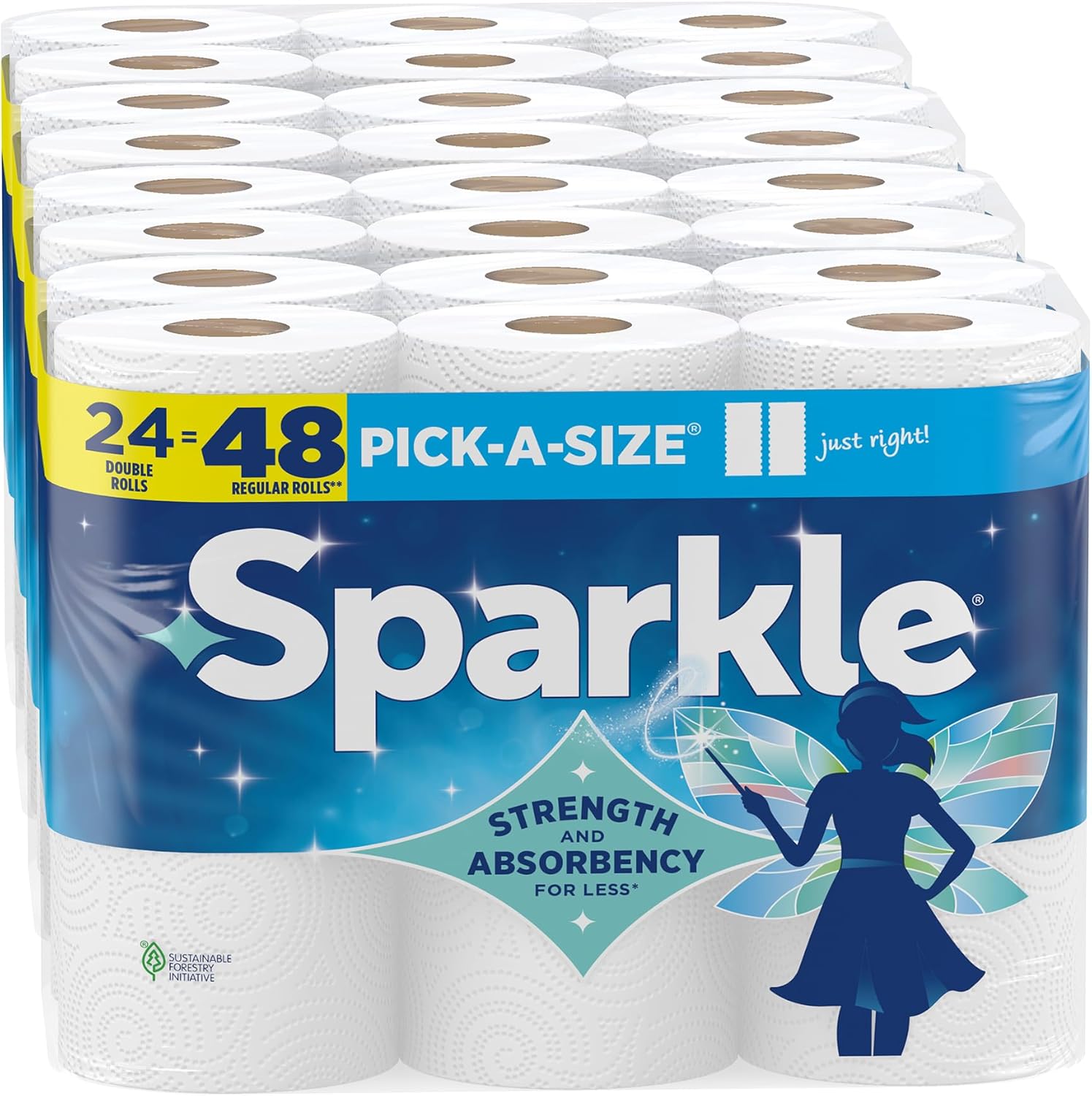 Sparkle Paper Towels - Strong 2-Ply Pick-A-Size Rolls for Kitchen Cleanup | 24 Double Rolls (2,640 Sheets)