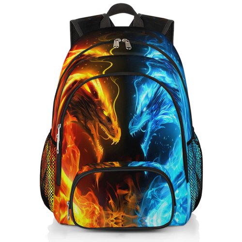 PATTERNFUL Kids School Backpack for Boys Girls - Lightweight Waterproof Bookbag School Bag Outdoor for Students College Travel Daypack with Chest Strap 16.7 Inch, Fire Ice Dragon