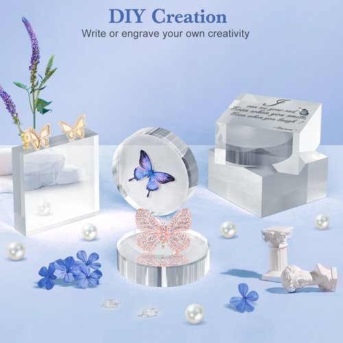 SAMYUCHO Acrylic Blocks 3 X 3 X 1 Inch 16 Pcs Acrylic Base Stand for Display Clear Block Square Riser Display Stands Pedestal Polished Cube for Jewelry trophy Props Collection Ring