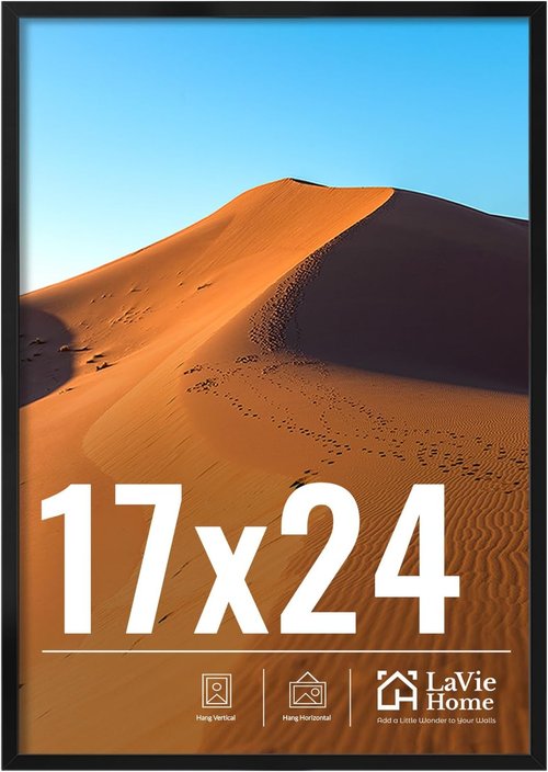 LaVie Home 17x24 Black Picture Frame - HD Plexiglass Wall Display for Vertical or Horizontal Photos