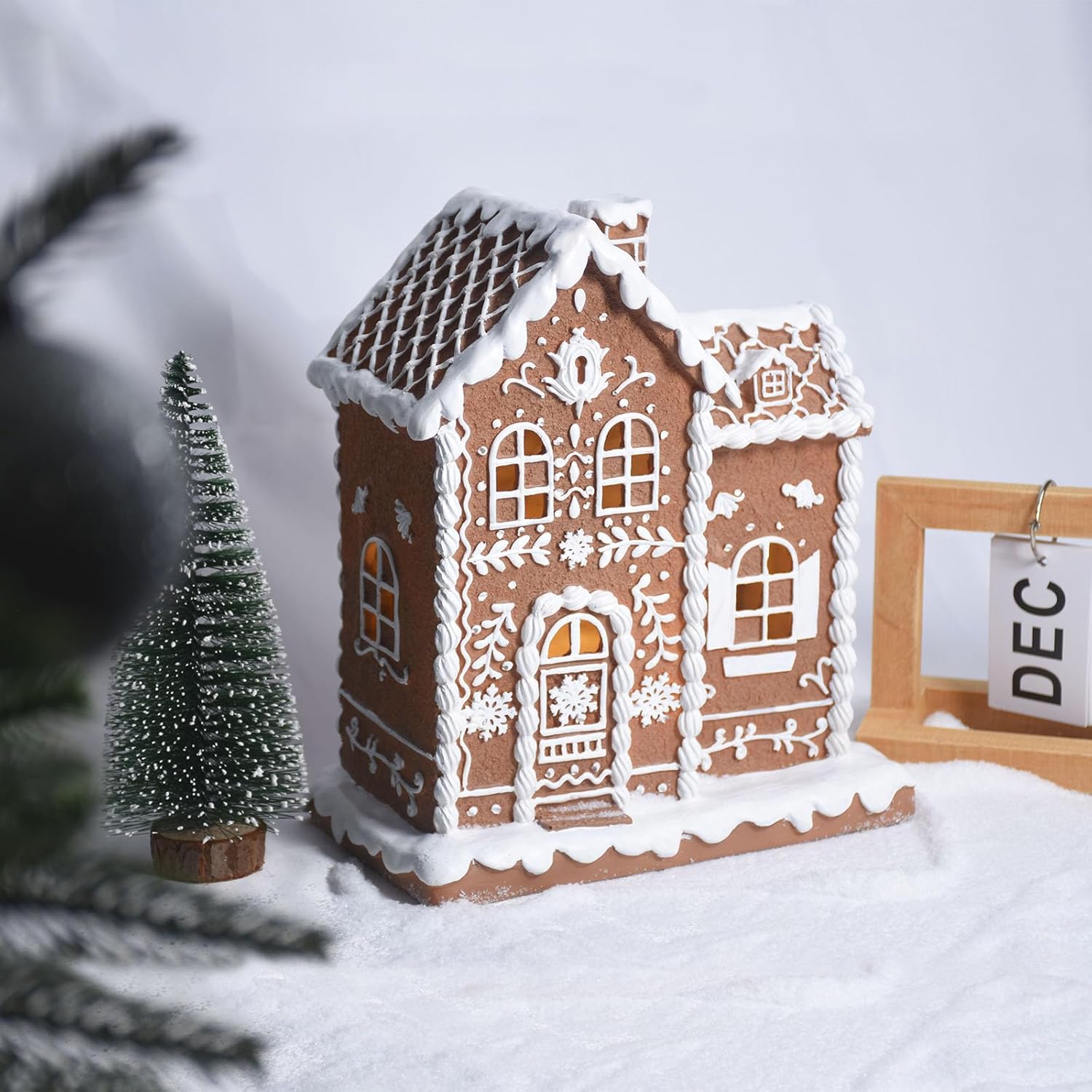 Sheaifun Gingerbread House Decor - LED Christmas Decorations for Indoor Tabletop | 9 x 5 x 10.2 Inch