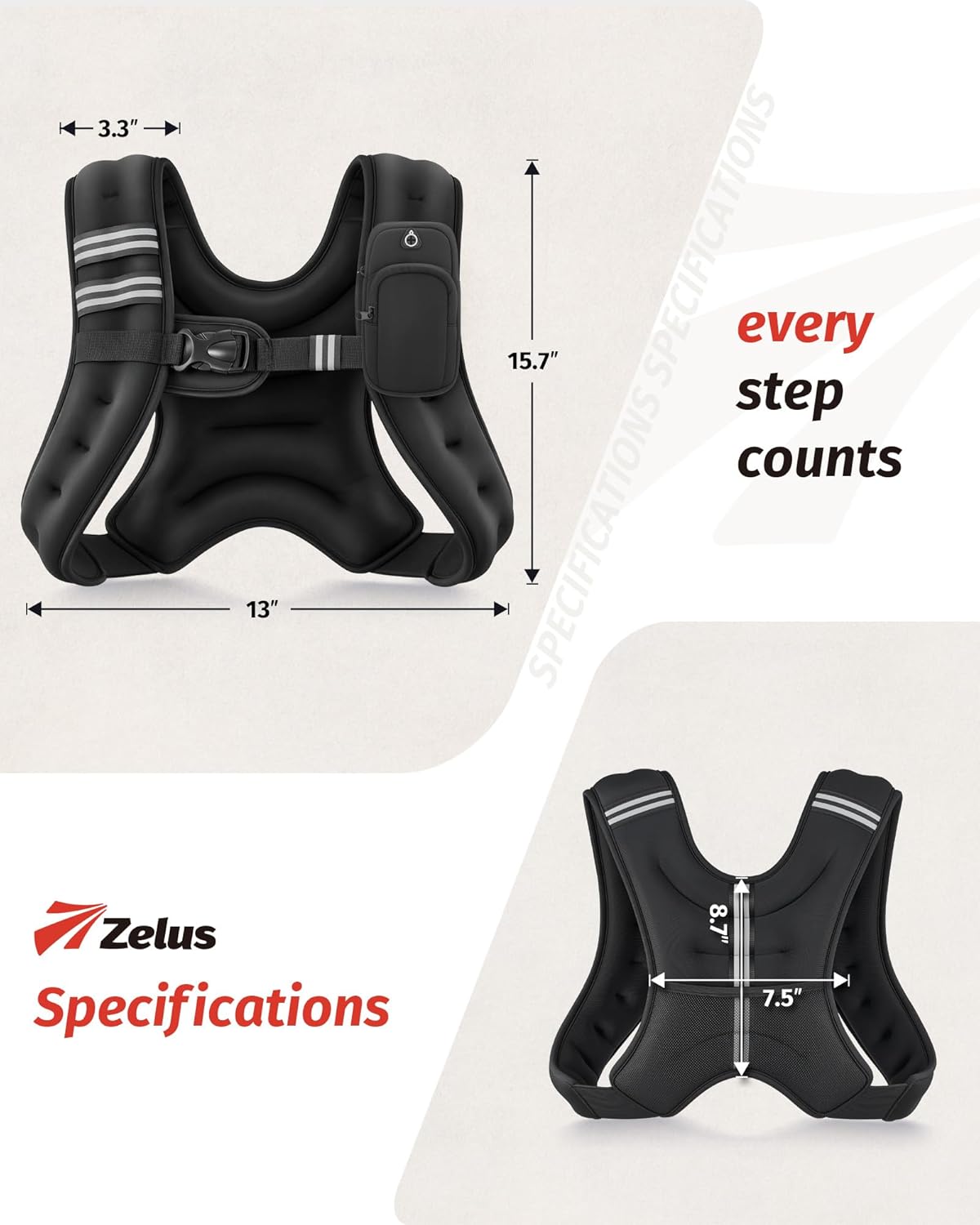 ZELUS Weighted Vest - Adjustable 6lb to 30lb | Reflective Stripe for Enhanced Workout Performance
