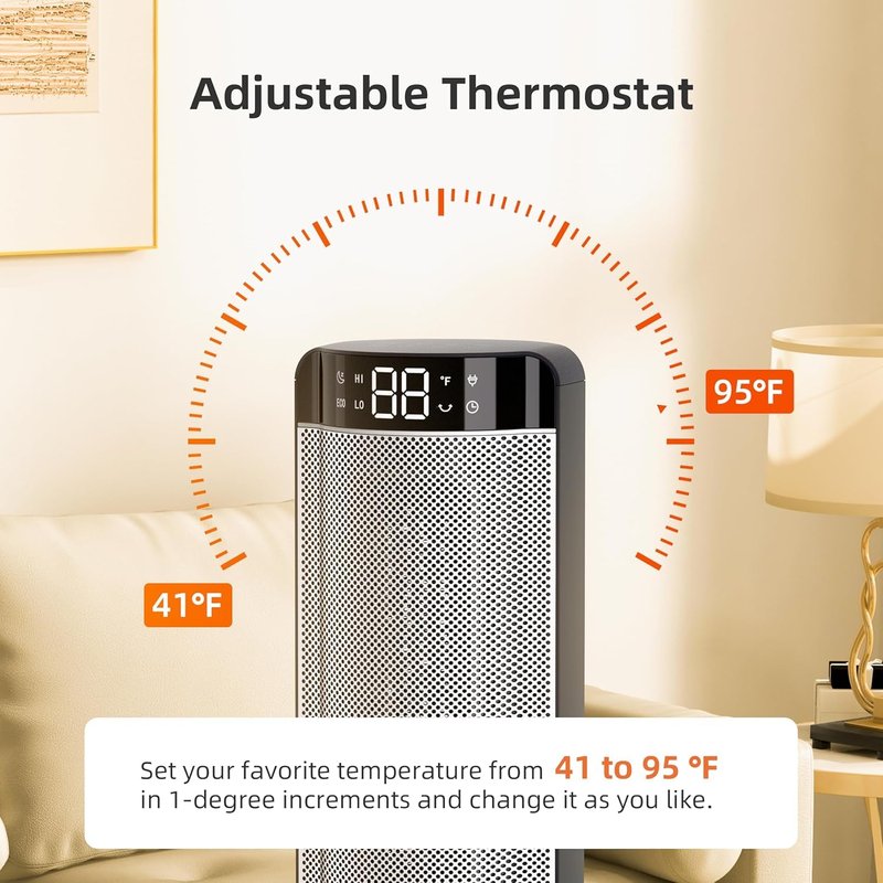 Space Heaters for Indoor Use Large Room, 70 ° Oscillation, Fast Heating Ceramic Electric with Digital Thermostat, Remote Control, 1-12H Timer, Overheat Protection, Safety Heater for Bedroom