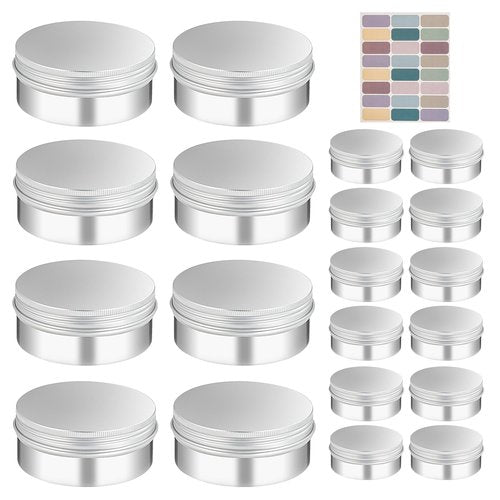 LIYAR 6 oz Tins with Lids 24 Pack Salve Tins 6 oz Aluminum Jar 180 ML Metal Container with Lid Salve Containers with Labels for Spices, Candies, Lip Balm, Salves (Silver)