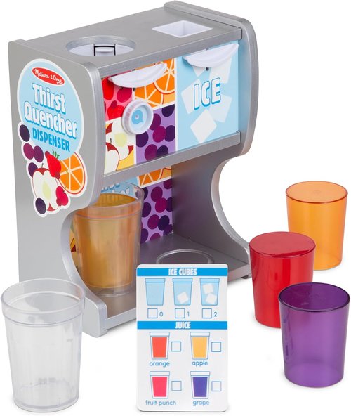 Melissa & Doug Wooden Drink Dispenser - Thirst Quencher with Juice Inserts & Ice Cubes | Preschool Learning Toy for Kids 3+