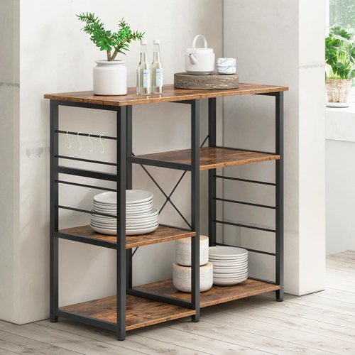 soges Baker's Shelves, Kitchen Shelves, Standing Shelves, Microwave Holder, Baker's Shelves, Household Shelving with 3 Shelves, Multifunctional Kitchen Shelving Storage Side Trolley, Rustic Brown