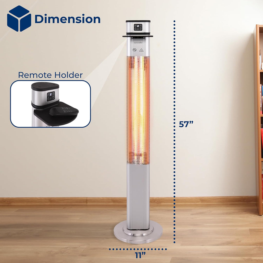 SereneLife Infrared Patio Heater - 1500W Electric Indoor/Outdoor Heater with Remote Control | Portable Silver Design for Restaurants, Patios, Garages, and Decks