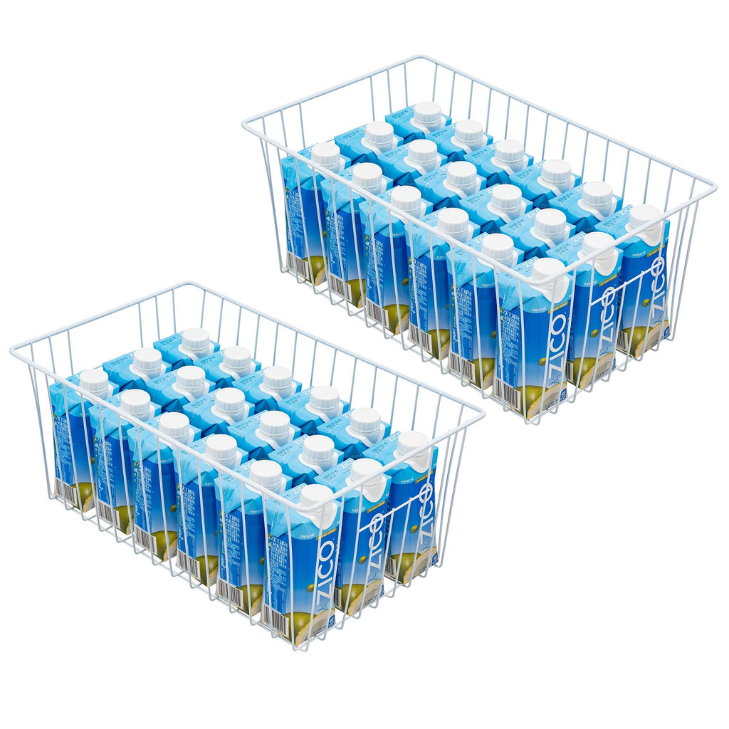 Y.Z.Bros 16Lx12W inch Wider Freezer Storage Organizer Baskets Container, Deep Metal Wire Chest Upright Refrigerator Divider Bins with Built-in Handles for Cabinet, Pantry, Closet, Kitchen(4)
