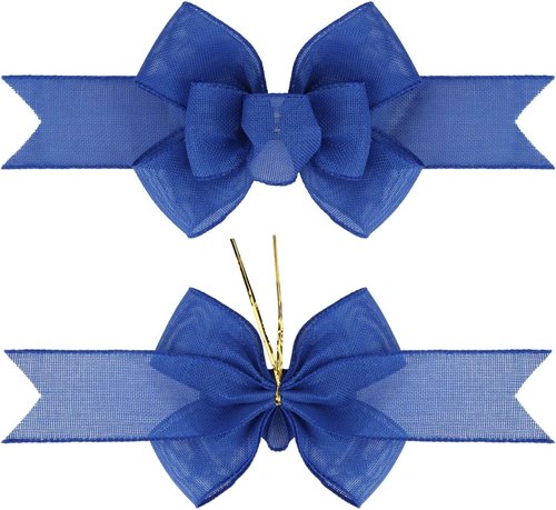Meseey Royal Blue Wired Ribbon - Handmade Burlap Bows for Wreaths & Gift Wrapping | 2 Pcs Set