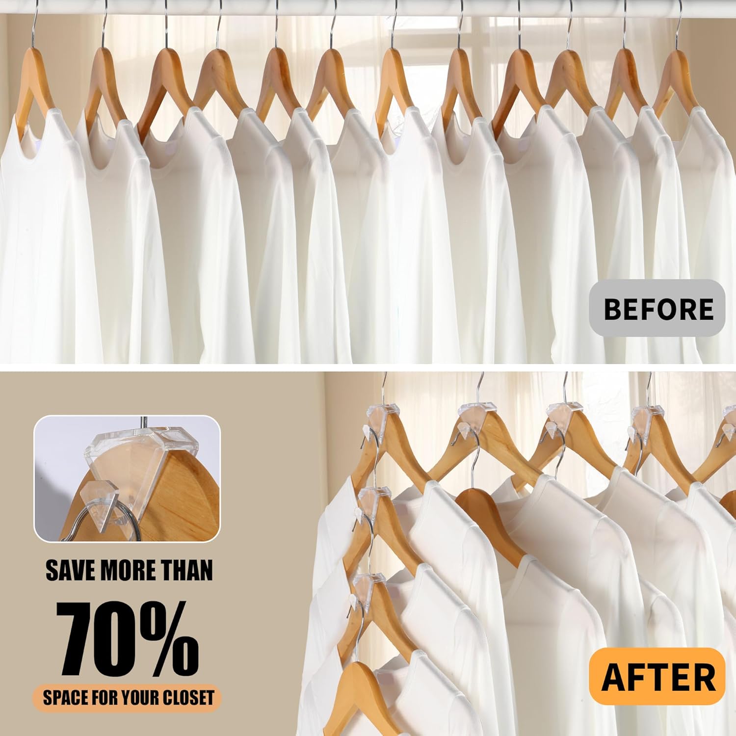 SLMT Space Saving Hanger Hooks - 30 Pack Clear Clothes Connector Hooks for Closet Organization