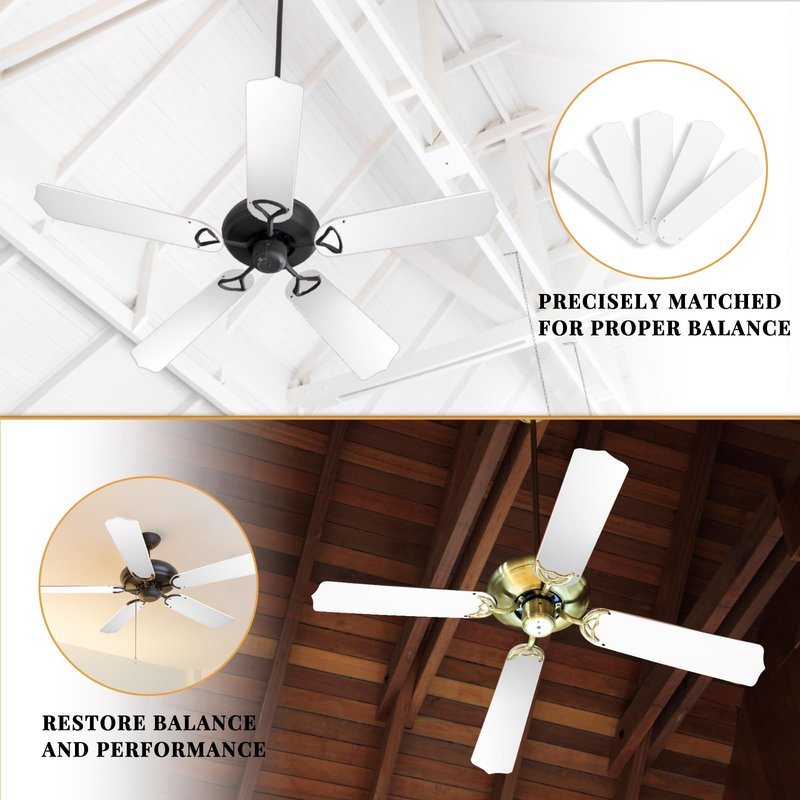 Lineshading 10 Pack 20" Replacement Fan Blades for 52" Ceiling Fan Waterproof Weatherproof Blades Replacement for Broken Substitution Replacing Indoor Summer(White)