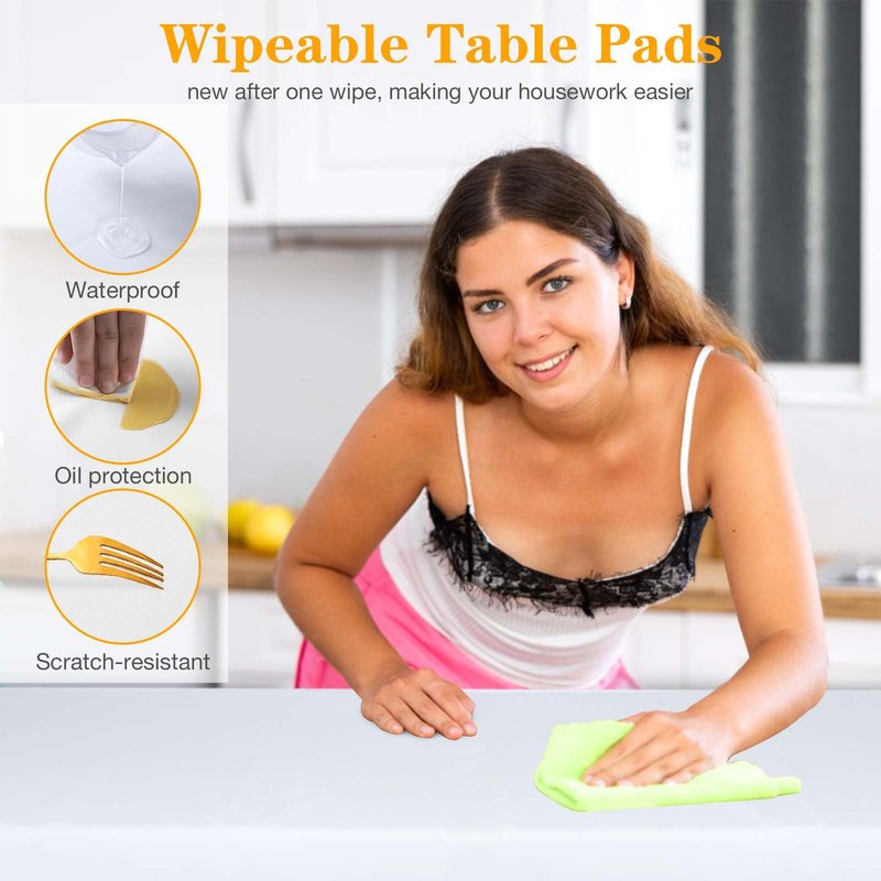 RINOZO Table Pad Protector with Flannel Backing Cut to Fit Waterproof Heat Resistant Heavy-Duty Reusable Table Cloth 54" x 72" Rectangle Vinyl Table Padding Under Tablecloth