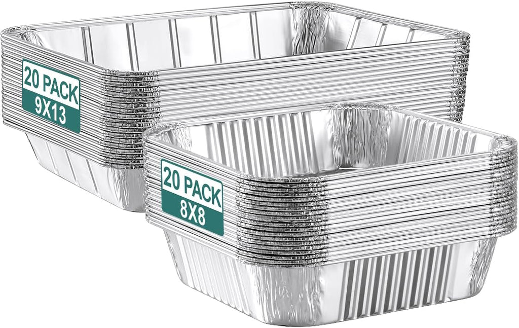 NEEBAKE 40-Pack Disposable Aluminum Pans Set - 20 Large 9x13 & 20 Small 8x8 Foil Baking Trays