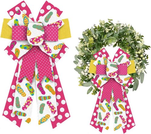 ALIBBON Large Flip Flop Bows - Vibrant Summer Wreath Bows in Red & Yellow | Perfect for Indoor & Outdoor Decor