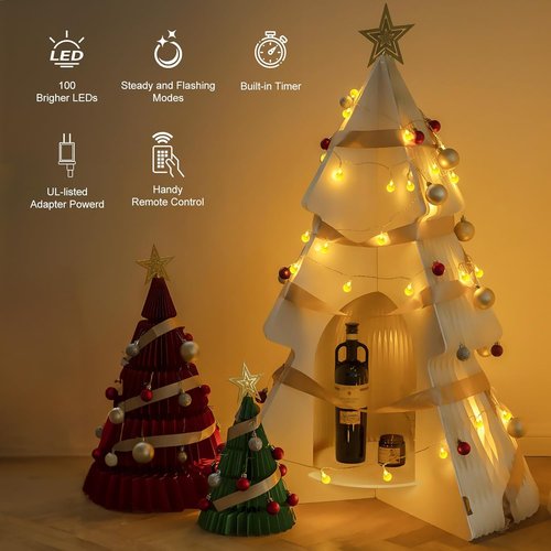 Minetom Globe String Lights - 33 ft 100 LED Crystal Fairy Lights with Remote & 8 Modes | Warm White Decor for Patio, Garden, Party