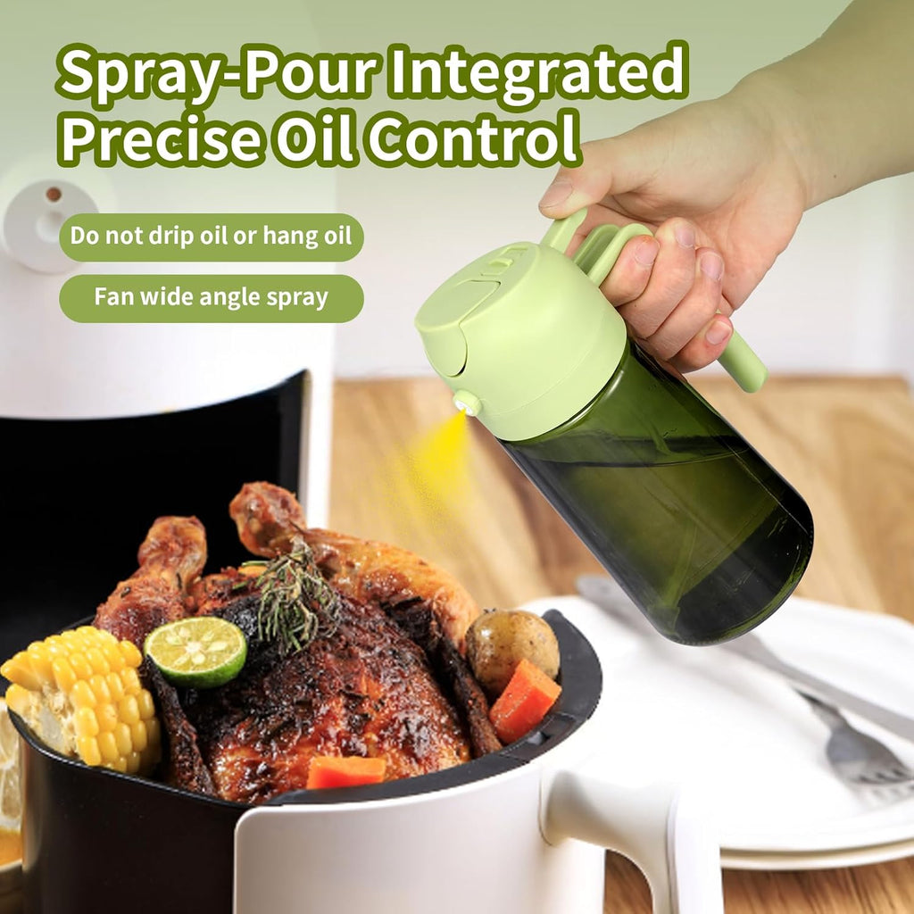 Skiennix 16oz Glass Olive Oil Sprayer - 2-in-1 No-Leak Spray & Pour Dispenser for Cooking, BBQ & Salad - Fine Mist, Easy Fill, Dishwasher Safe