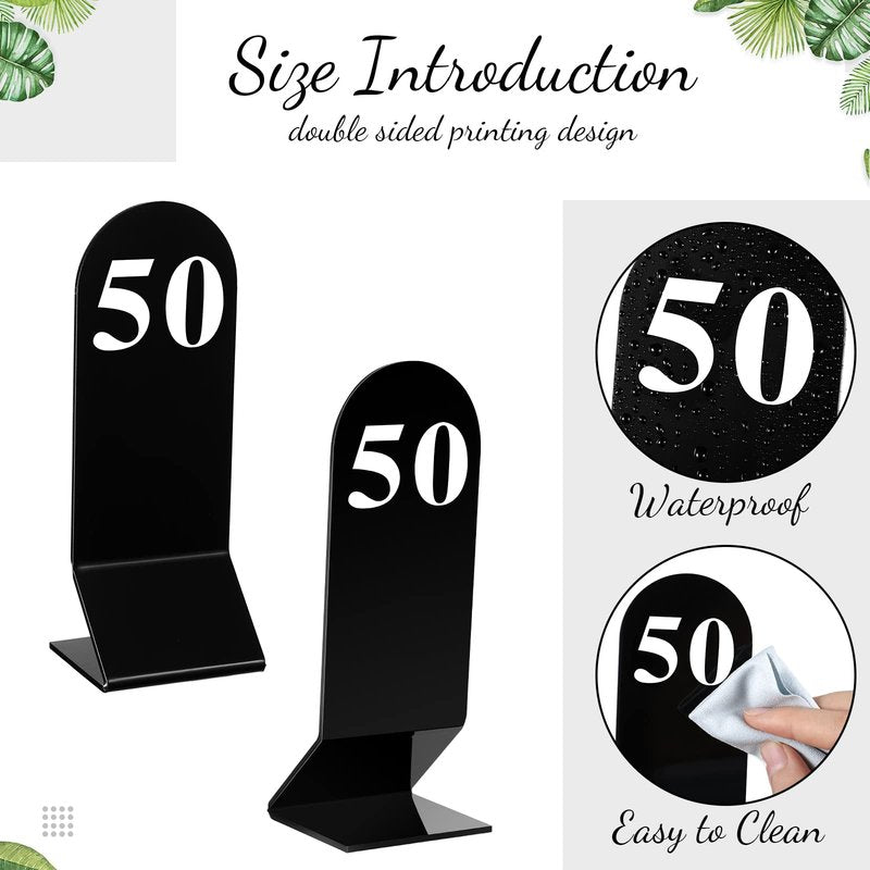 Remerry 50 Pcs Table Numbers 1-50 Acrylic Double Sided Number Cards for Restaurant Acrylic Tent Table Holders Tent Cards Wedding 2.36 x 6.3 Inch (White)