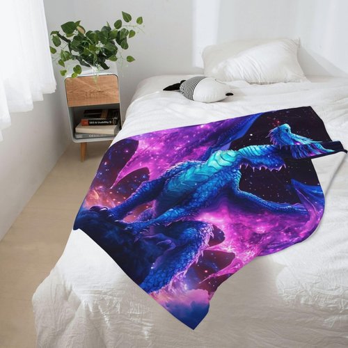 Dragon Throw Blanket for Adult Women Men,Gifts for Girls Boys Kids Teen,Lightweight Soft Cozy Flannel for Birthday Room Bed Sofa-(Blue Purple-Gragon, 80"x60" for Adult)