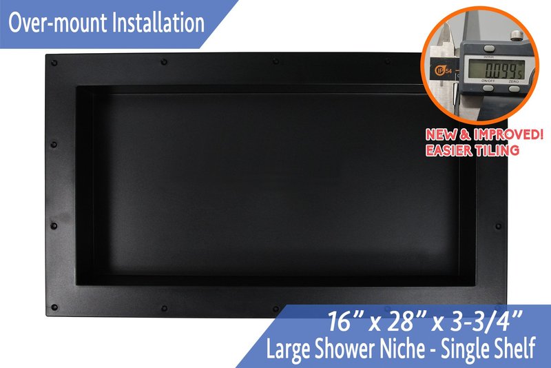 Over Mount Installation SHOWER CUBE Ready For Tile Waterproof Leak Proof Bathroom Recessed Shower Shelf Shower Niche Organizer Storage For Shampoo and Toiletry Storage (16" x 28", Black)
