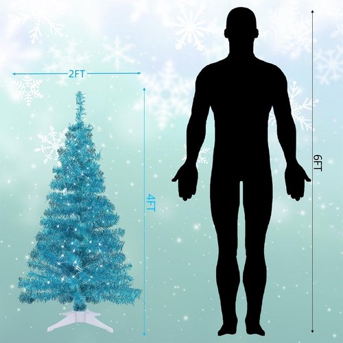 Juegoal 4 FT Pre-Lit Artificial Christmas Tree - Green Tinsel Pine with 70 LED Lights & Timer for Holiday Decor
