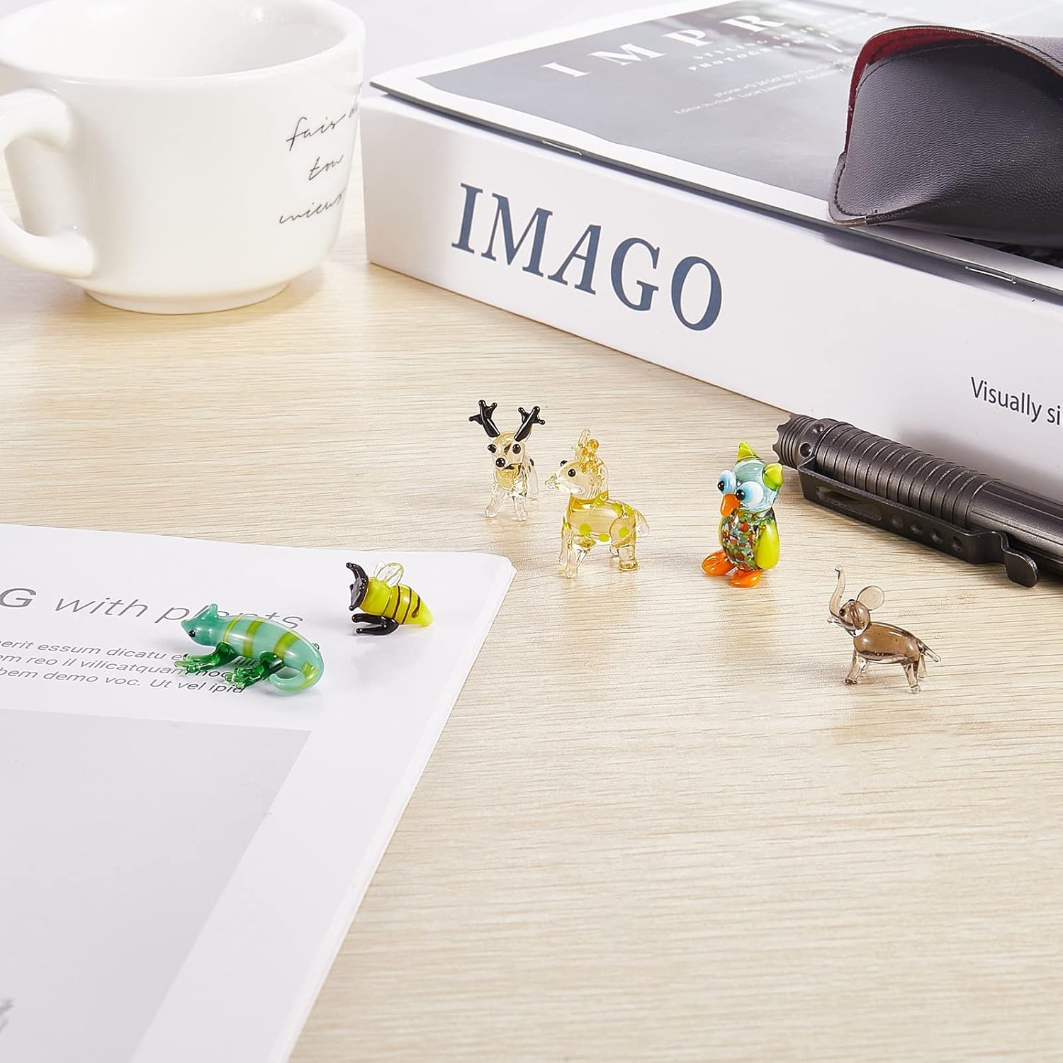Skiennix 6Pcs Hand Blown Glass Figurines - Unique Christmas Reindeer, Birds, Giraffes & More | Perfect for Home Decor & Gifts