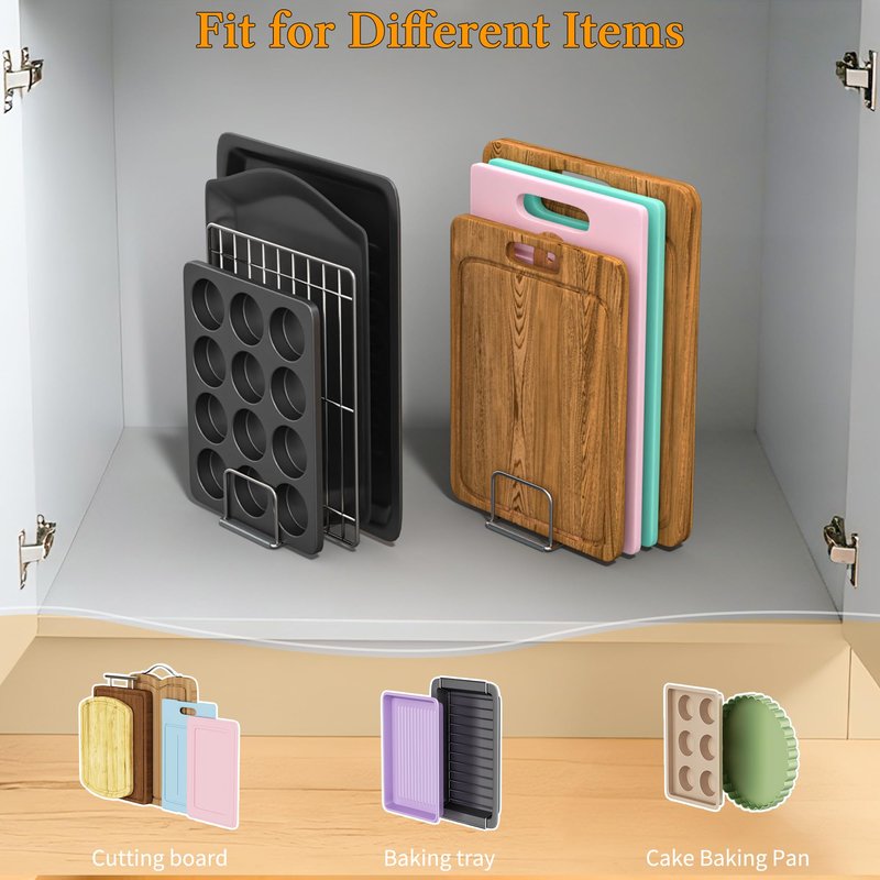 2-Pack Cutting Board Organizer, Cutting Board Holder Stand, Stainless Steel Baking Sheet Holder, Cutting Board Storage Rack with 4 slots for Baking Sheet and Cookie Sheet,1.0+1.2 Inch Width Slots