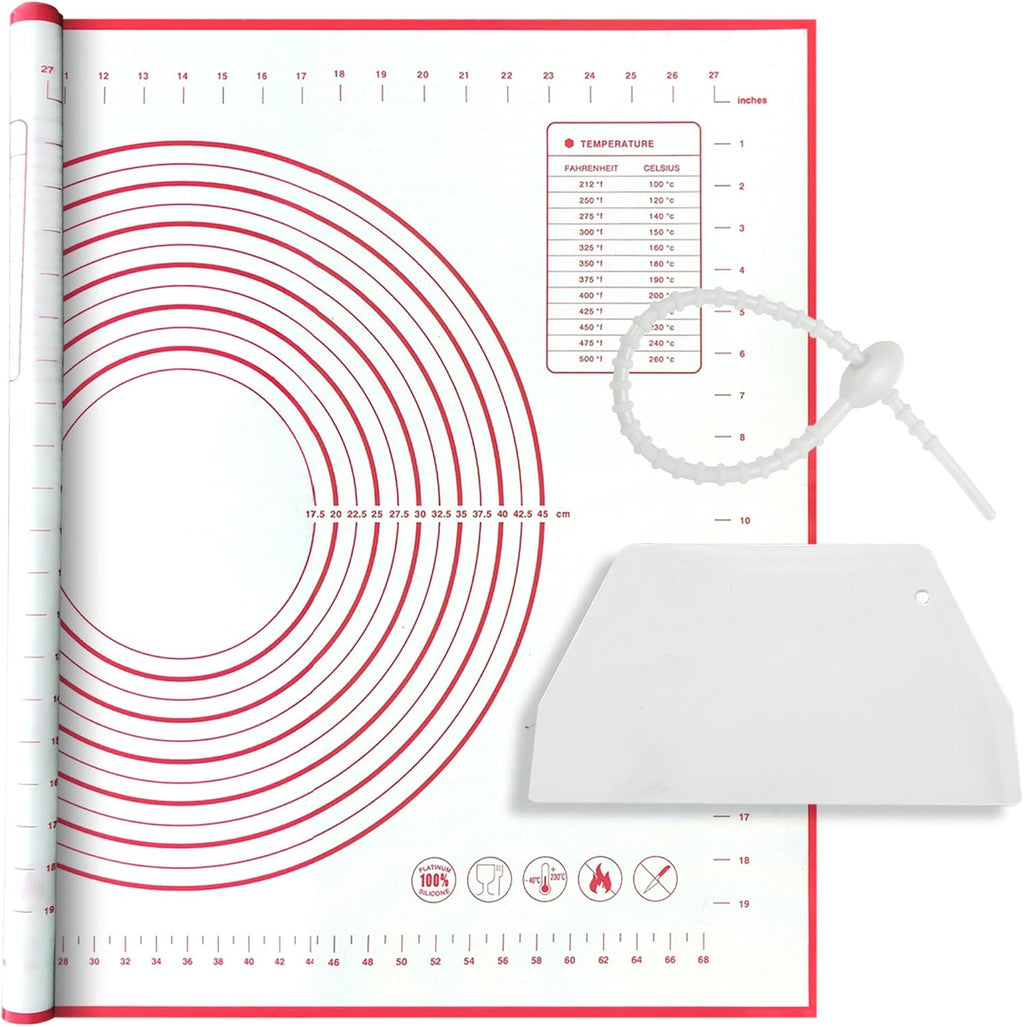 Skiennix Silicone Baking Mat - Extra Large 32x24 Inch Non-Stick Pastry Mat with Cable Ties & Dough Scraper