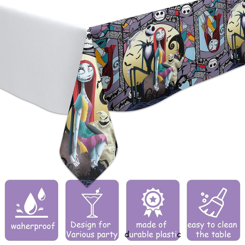 Omto 2Pcs Nightmare Before Christmas Tablecloth Disposable Tablecover Birthday Party Supplies and Decorations for Kid Boy Baby Shower Rectangle Tables 70"X42",2 Pack