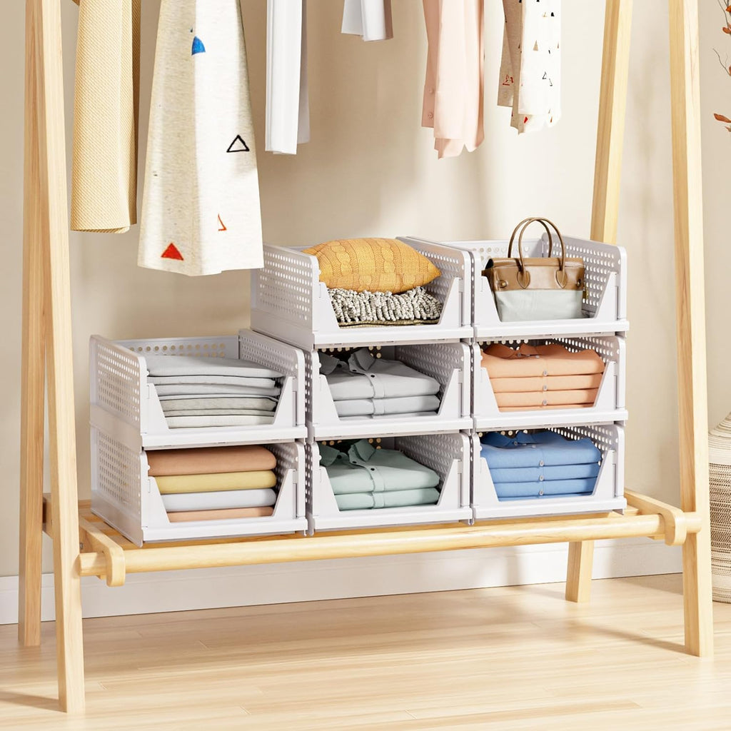 Stackable Closet Storage Baskets by [Brand Name] - Multifunctional & Foldable Organizer | Waterproof, White, 5-Pack