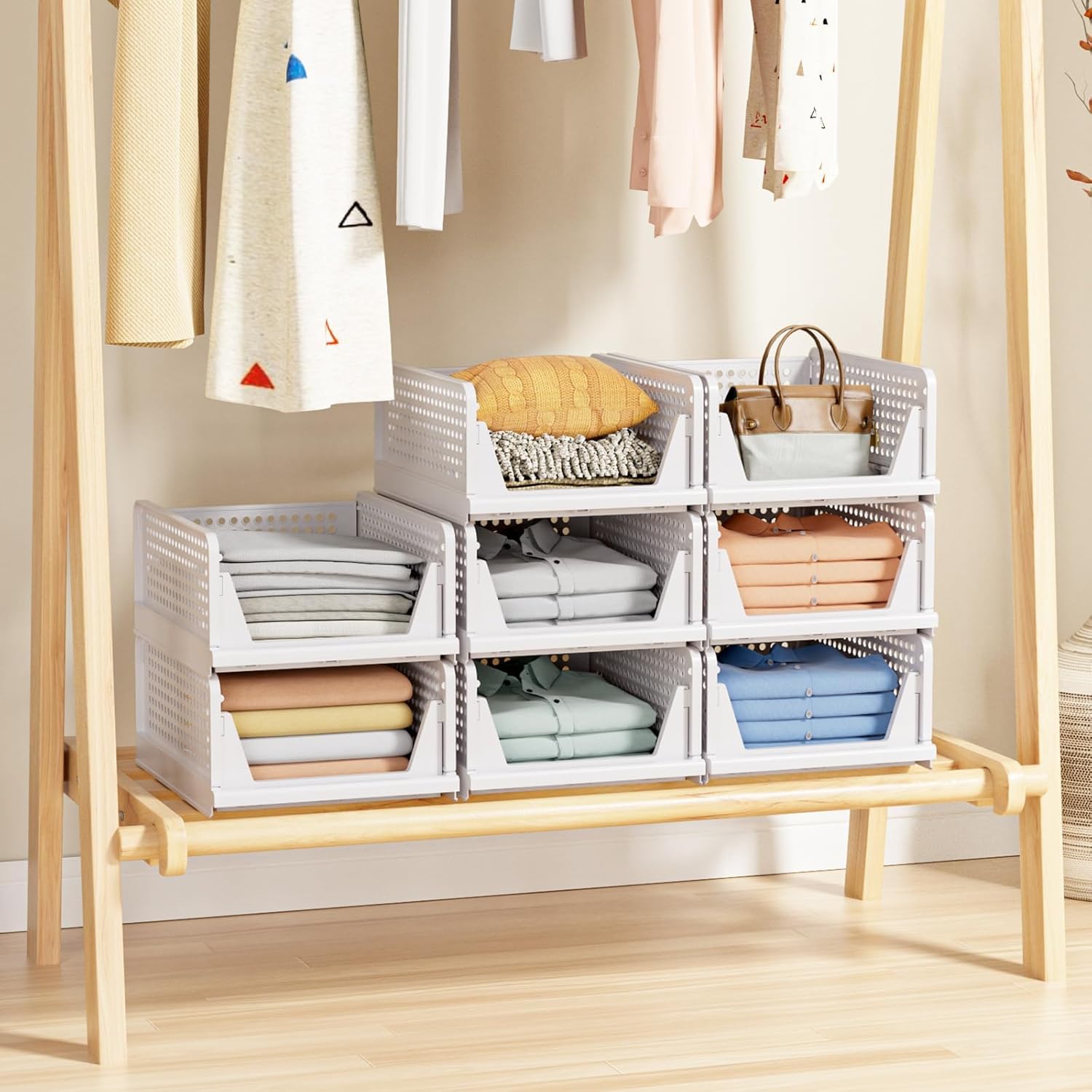 Stackable Closet Storage Baskets by [Brand Name] - Multifunctional & Foldable Organizer | Waterproof, White, 5-Pack