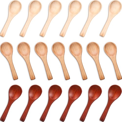 Boao 50 Pcs Small Wooden Spoons, 3.5'' L, Mini Wood Natural Tiny Spoons Wooden Little Teaspoons for Jars Sugar Creamer Honey Spices Salt Kitchen Supplies (Multiple Color)