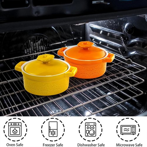 Hacaroa Mini Cocotte Set - 8 Oz Ceramic Ramekins with Lid & Handles | Versatile Individual Baking Dishes in 6 Colors