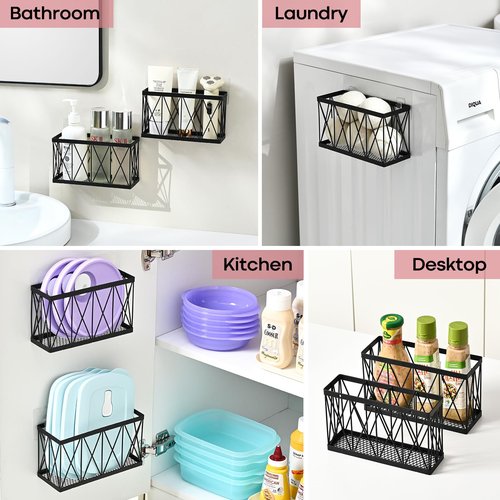 MIXISAV 3 Pack Cabinet Organizer - Adhesive Lid Organizer Slim Space Wall Mounted Inside Cabinet Door Storage for Kitchen, Bathroom, Pantry, Under Sink