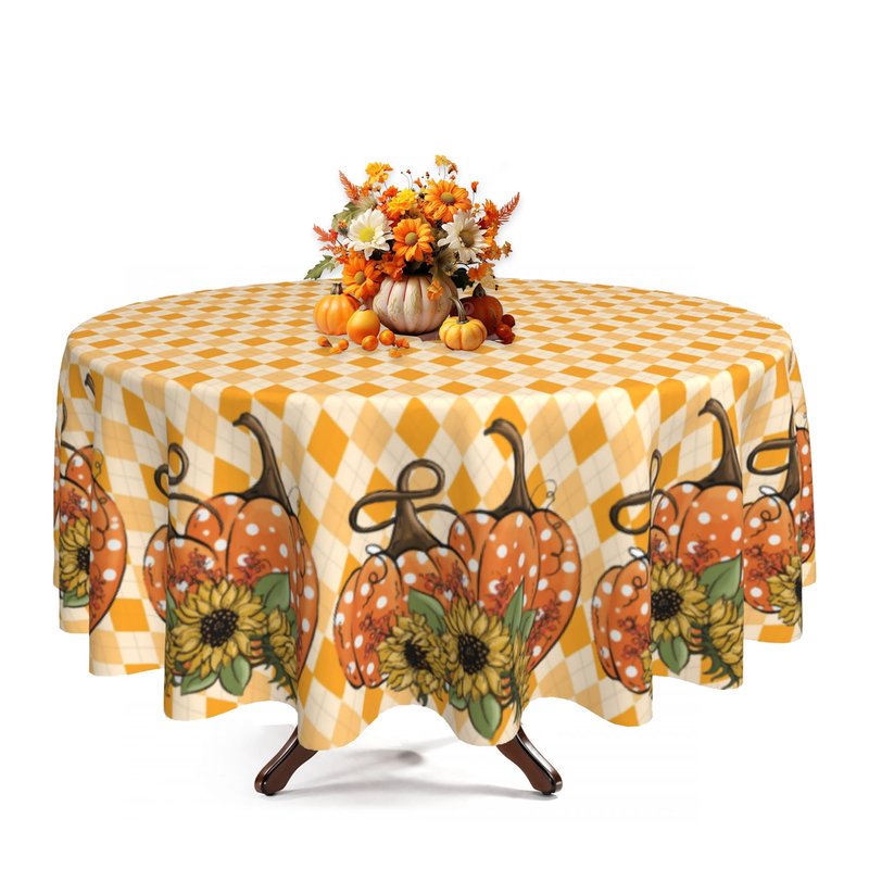 Dynamara Fall Round Tablecloth 60 Inch Autumn Pumpkin Table Cloth Waterproof Wipeable Table Cover for Thanksgiving Party Picnic Kitchen Home Decoration