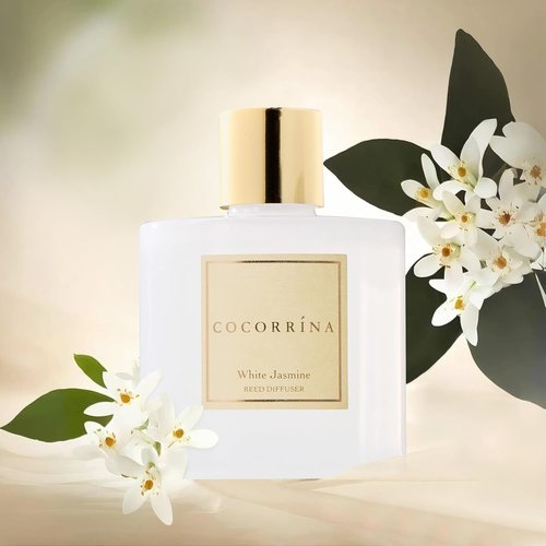 COCORRÍNA Reed Diffuser - White Jasmine Scented Set with Sticks & Preserved Baby's Breath | 6.7 Fl. Oz for Home Decor