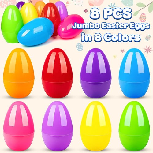 BainGesk Jumbo Easter Eggs - 10" Large Plastic Fillable Surprise Eggs for Kids' Easter Hunt | 8-Pack