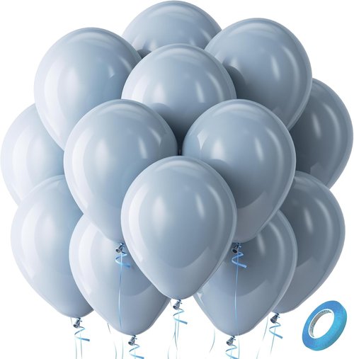 Bezente Dusty Blue Balloons - 100 Pack 12-Inch Round Latex Balloons for Parties & Events