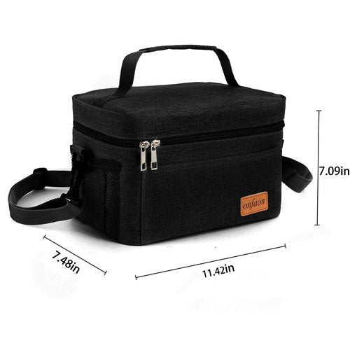 ONFAON Lunch Bag for Men/Women, Insulated Reusable Lunch Box Leakproof Cooler Tote Bag Freezable with Adjustable Shoulder Strap for Office Work Picnic Beach(Black)